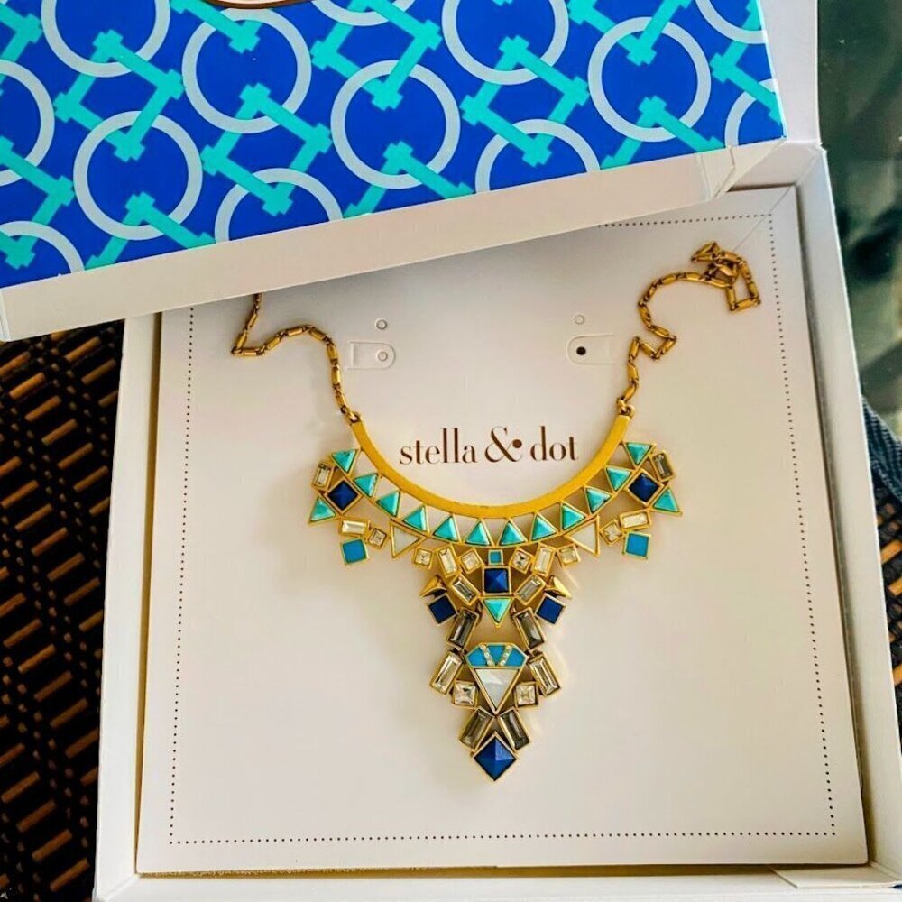 Stella & Dot Mosaic Stone Tile Statement Necklace Blue - Picture 11 of 11